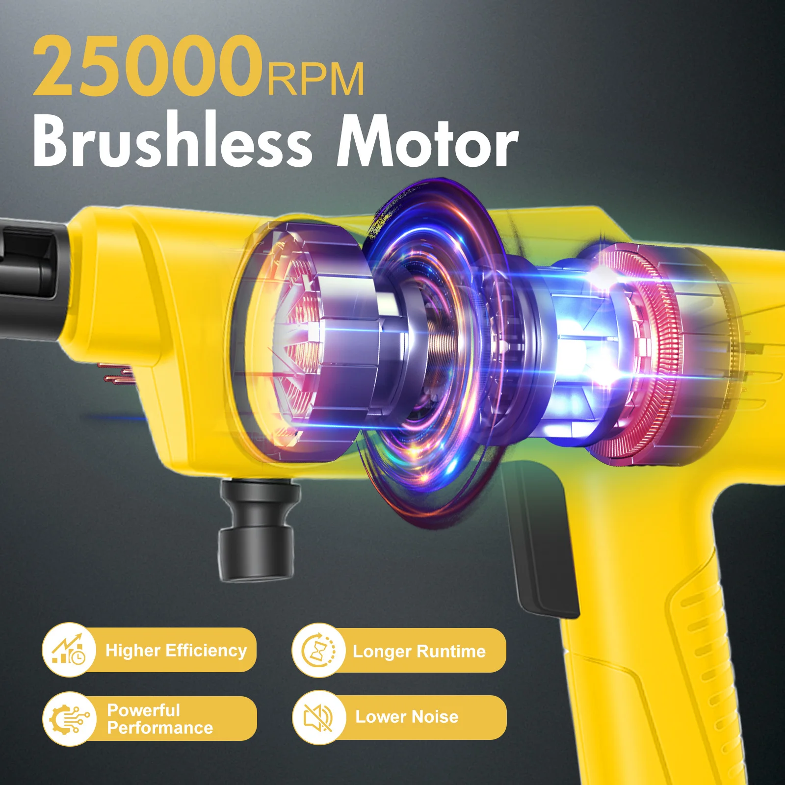 Cordless Electric High-Pressure Cleaner Washer Water Spray Gun Brushless 970PSI with 6-in-1 Nozzle 21V 4.0Ah Battery and Hose