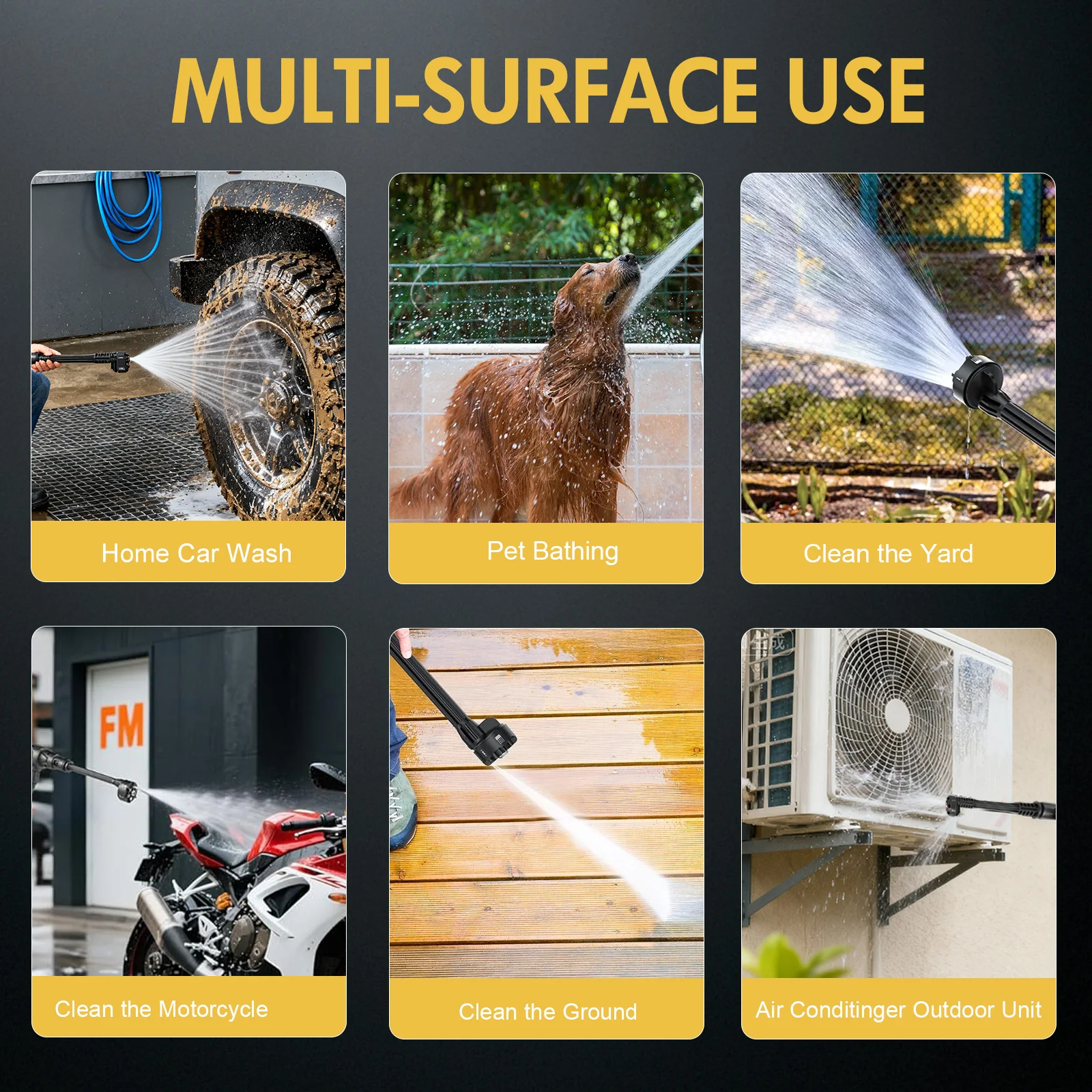 Cordless Electric High-Pressure Cleaner Washer Water Spray Gun Brushless 970PSI with 6-in-1 Nozzle 21V 4.0Ah Battery and Hose