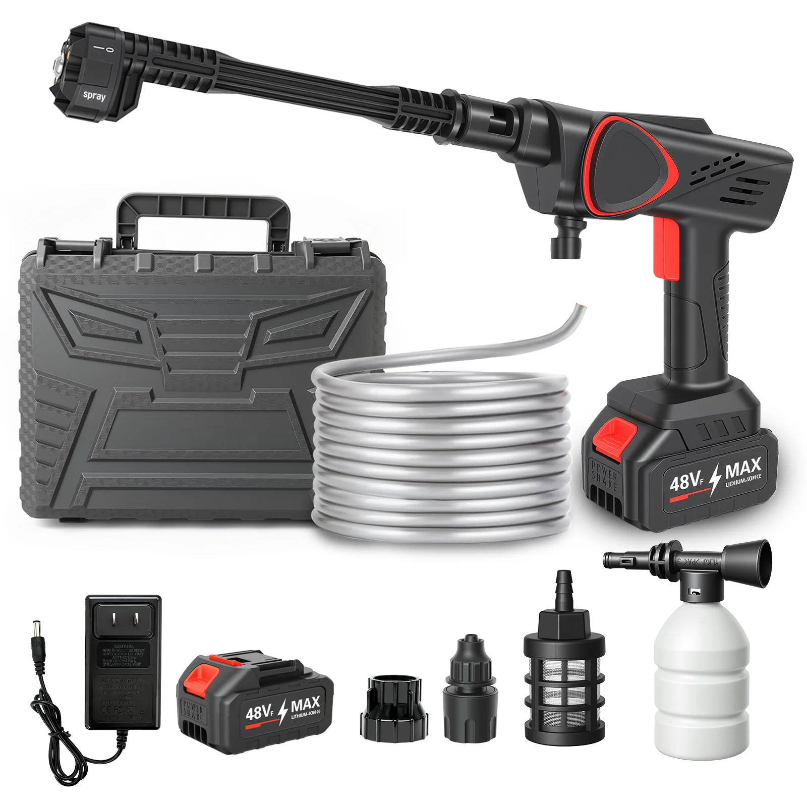 Cordless Electric High-Pressure Cleaner Washer Water Spray Gun Brushless 970PSI with 6-in-1 Nozzle 21V 4.0Ah Battery and Hose