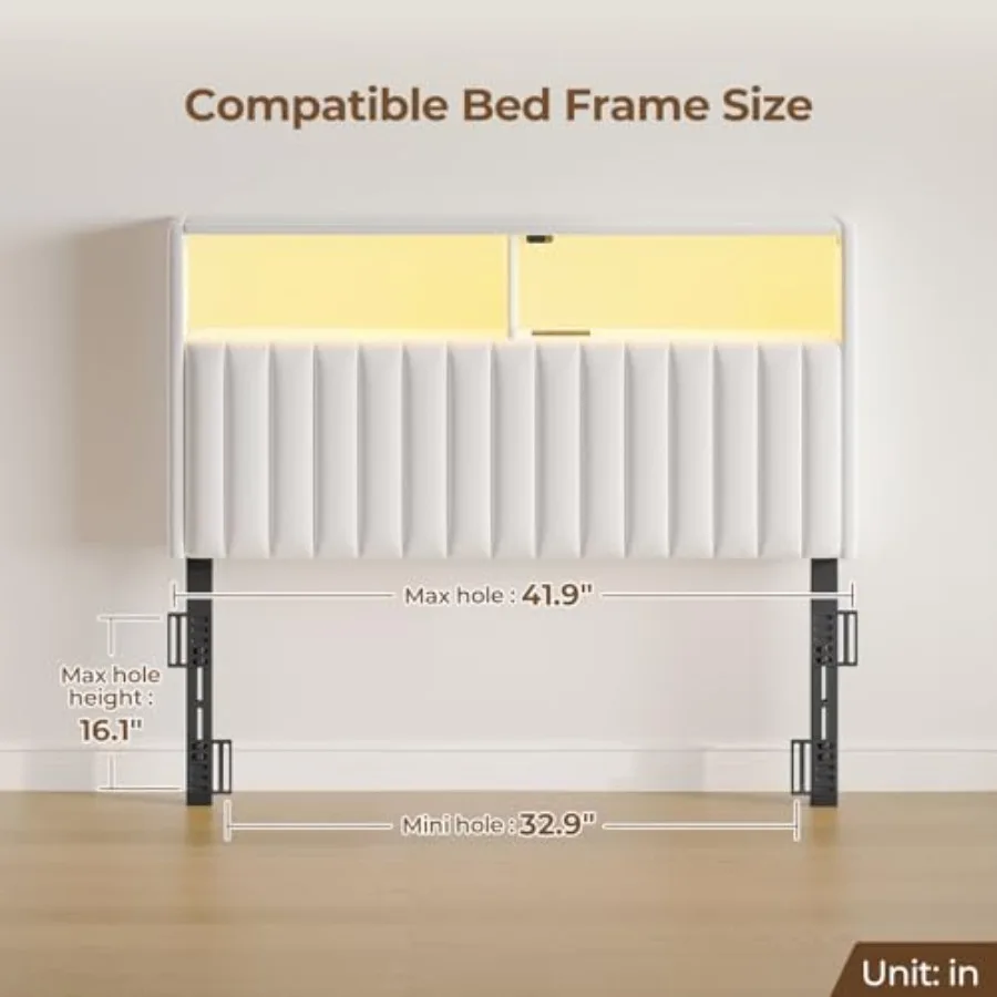 Headboard for Size Bed with Storage 60 000 DIY Color of LED Light Head Board with USB and Type C Port Height Adjustable Velvet