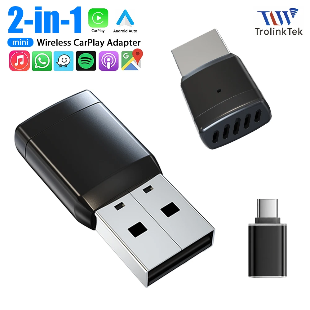 2026 New 2-in-1 Wireless CarPlay & Android Auto Adapter, Wired to Wireless, Plug & Play, Car Smart Dongle, Fit 98% Cars, Bluetooth 5.4+WiFi6, Low Latency, for iPhone & Android