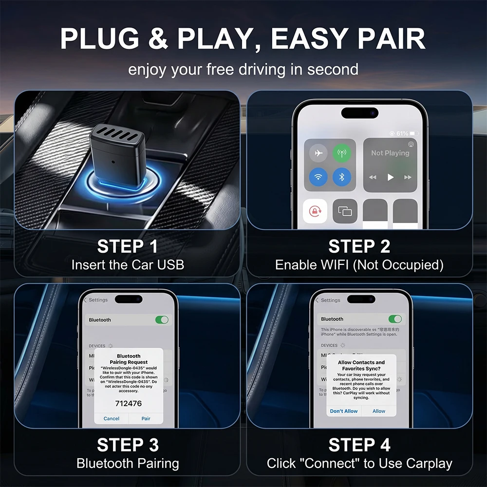 2026 New 2-in-1 Wireless CarPlay & Android Auto Adapter, Wired to Wireless, Plug & Play, Car Smart Dongle, Fit 98% Cars, Bluetooth 5.4+WiFi6, Low Latency, for iPhone & Android