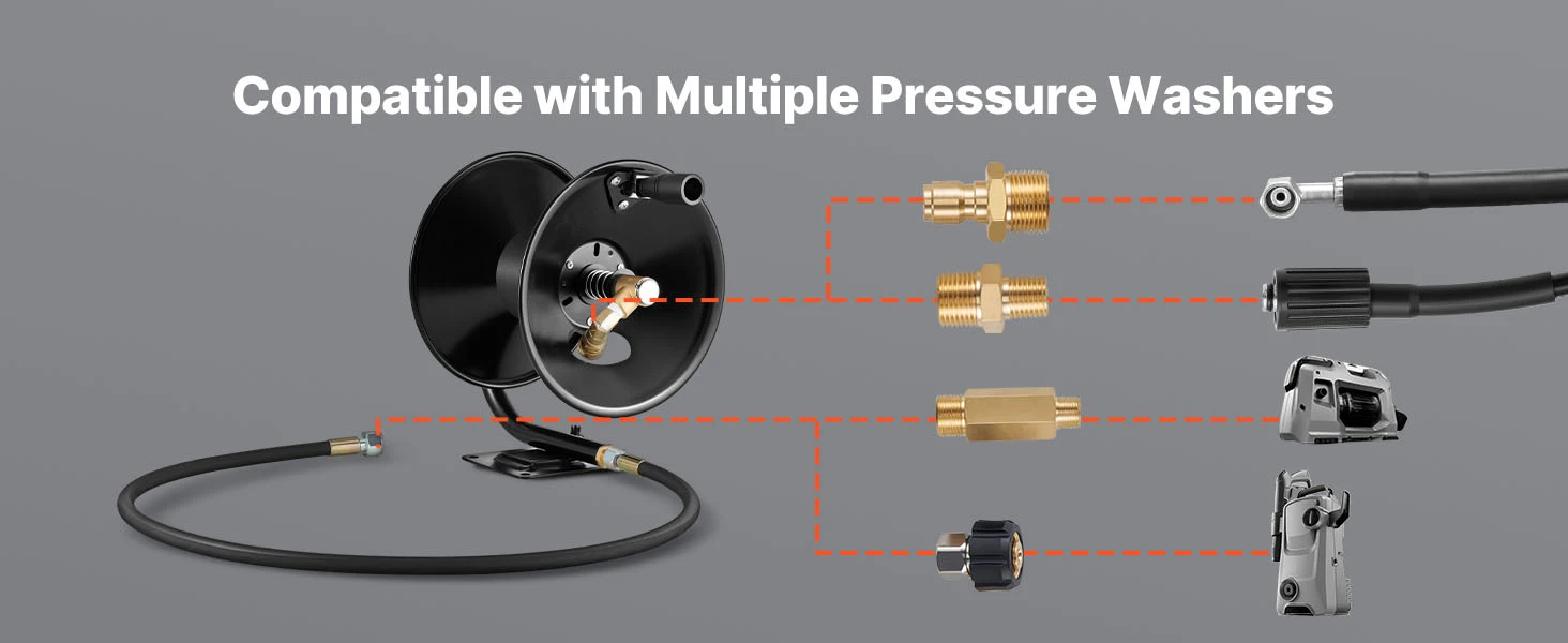 SucceBuy Pressure Washer Hose Reel 50 ftx3/8 in Steel Bracket-Mounted 4000PSI Max Manual Power Hand Crank for Car/Floor Washing
