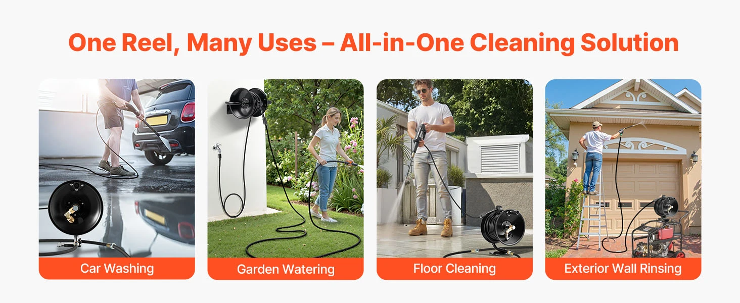 SucceBuy Pressure Washer Hose Reel 50 ftx3/8 in Steel Bracket-Mounted 4000PSI Max Manual Power Hand Crank for Car/Floor Washing