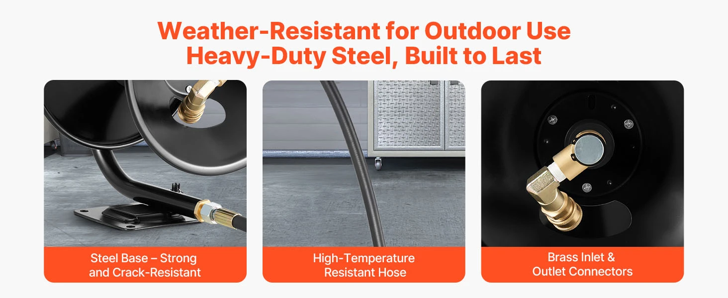 SucceBuy Pressure Washer Hose Reel 50 ftx3/8 in Steel Bracket-Mounted 4000PSI Max Manual Power Hand Crank for Car/Floor Washing