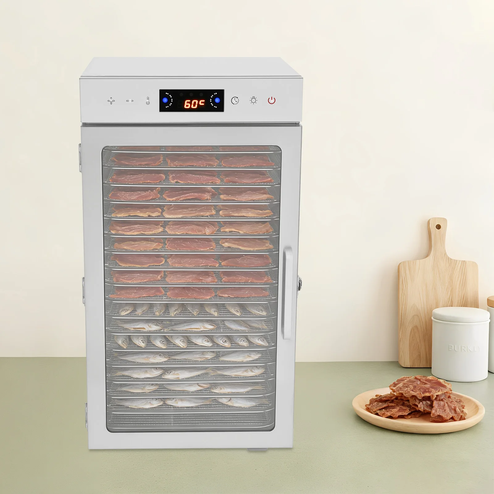 18 Trays Food Dehydrator 304 201 Stainless Steel Fruit Dryer 800W Commercial Food Dryer Machine for Meat, Fruit, Beef, Pet Food