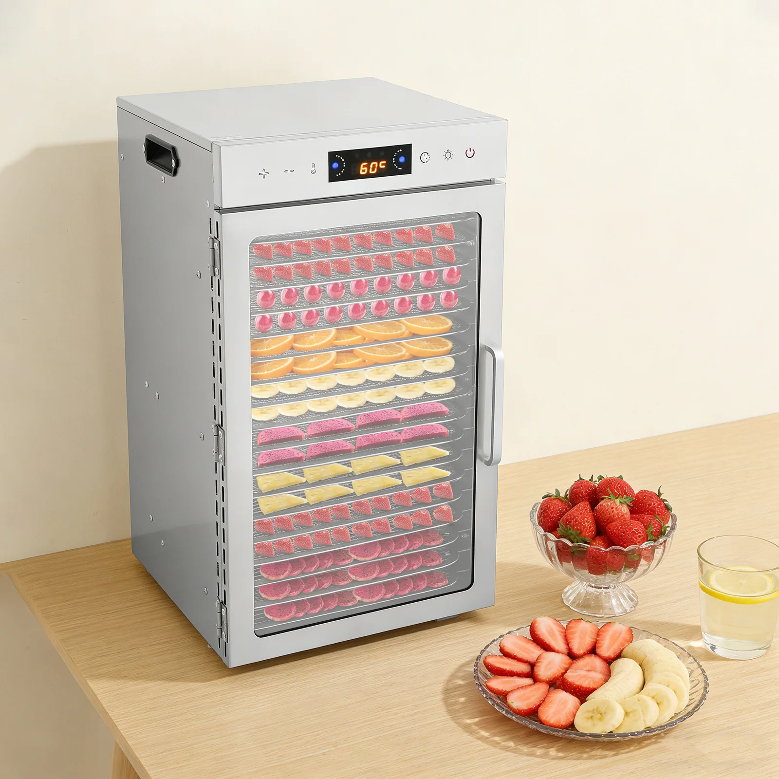 18 Trays Food Dehydrator 304 201 Stainless Steel Fruit Dryer 800W Commercial Food Dryer Machine for Meat, Fruit, Beef, Pet Food