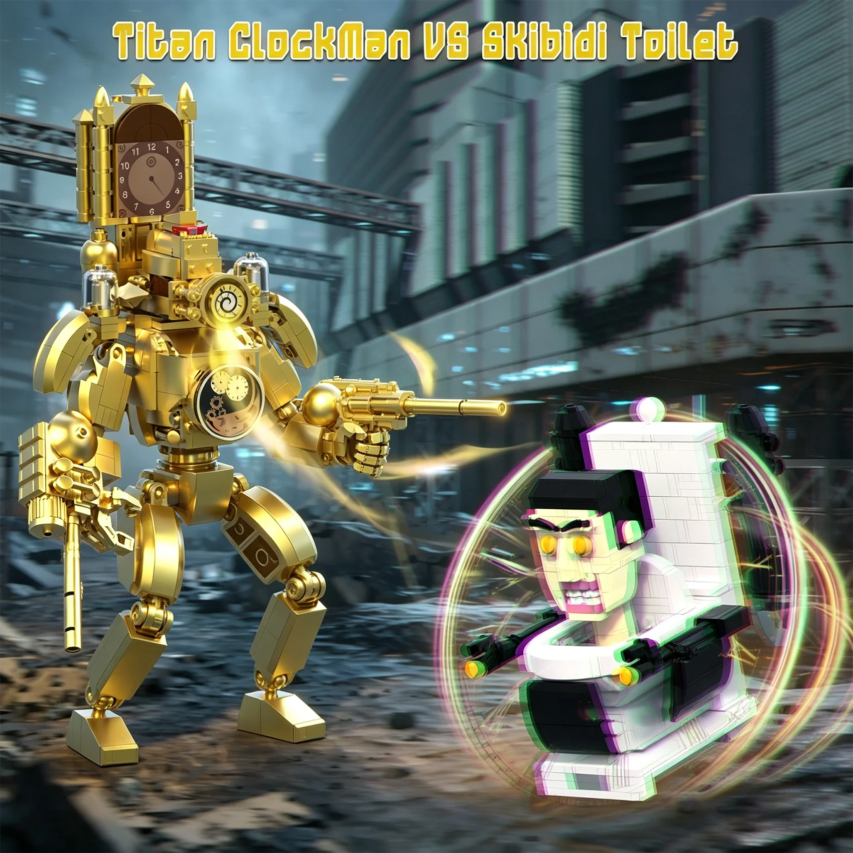 Skibidi Toilet Clearance Sale! Fast Shipping & Quick Delivery! Titan Clockman Building Blocks Set, 395Pcs Gold Titan Clockman Action Figure Model, Skibidi Toilet Series Collectible Construction Toy, DIY Assemble Bricks Gift for Kids Boys 8+
