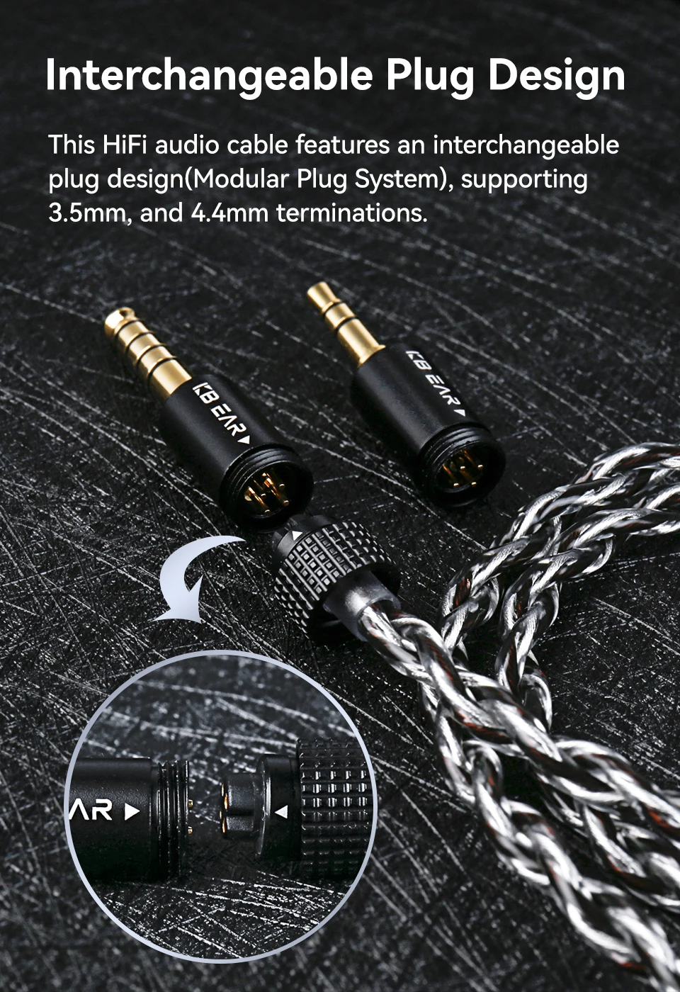 KBEAR P34 HiFi Earphone Upgrade Cable 5N OFC Silver-plated Headphone Cable With Interchangeable Plug Design For Wired Headset