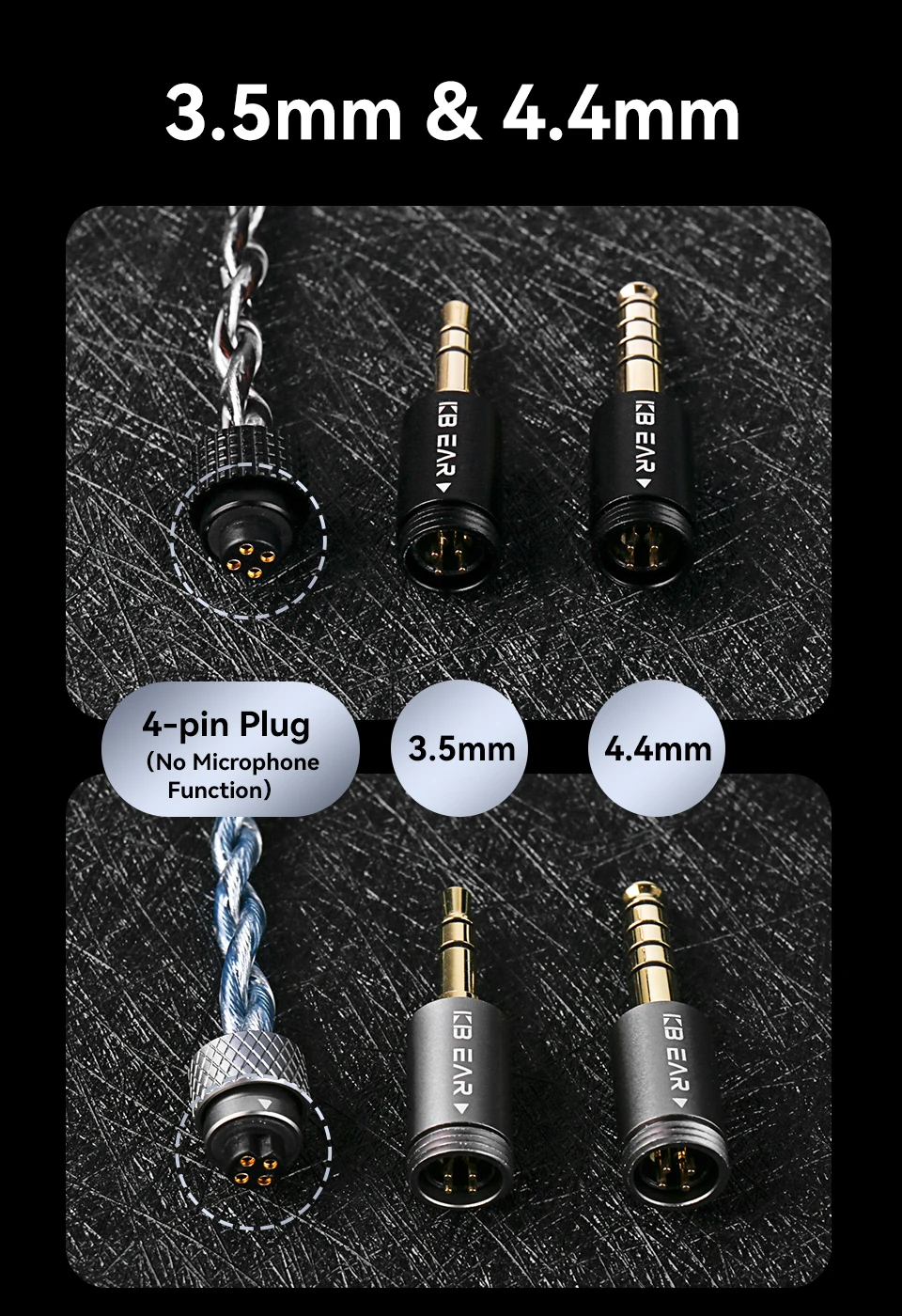 KBEAR P34 HiFi Earphone Upgrade Cable 5N OFC Silver-plated Headphone Cable With Interchangeable Plug Design For Wired Headset