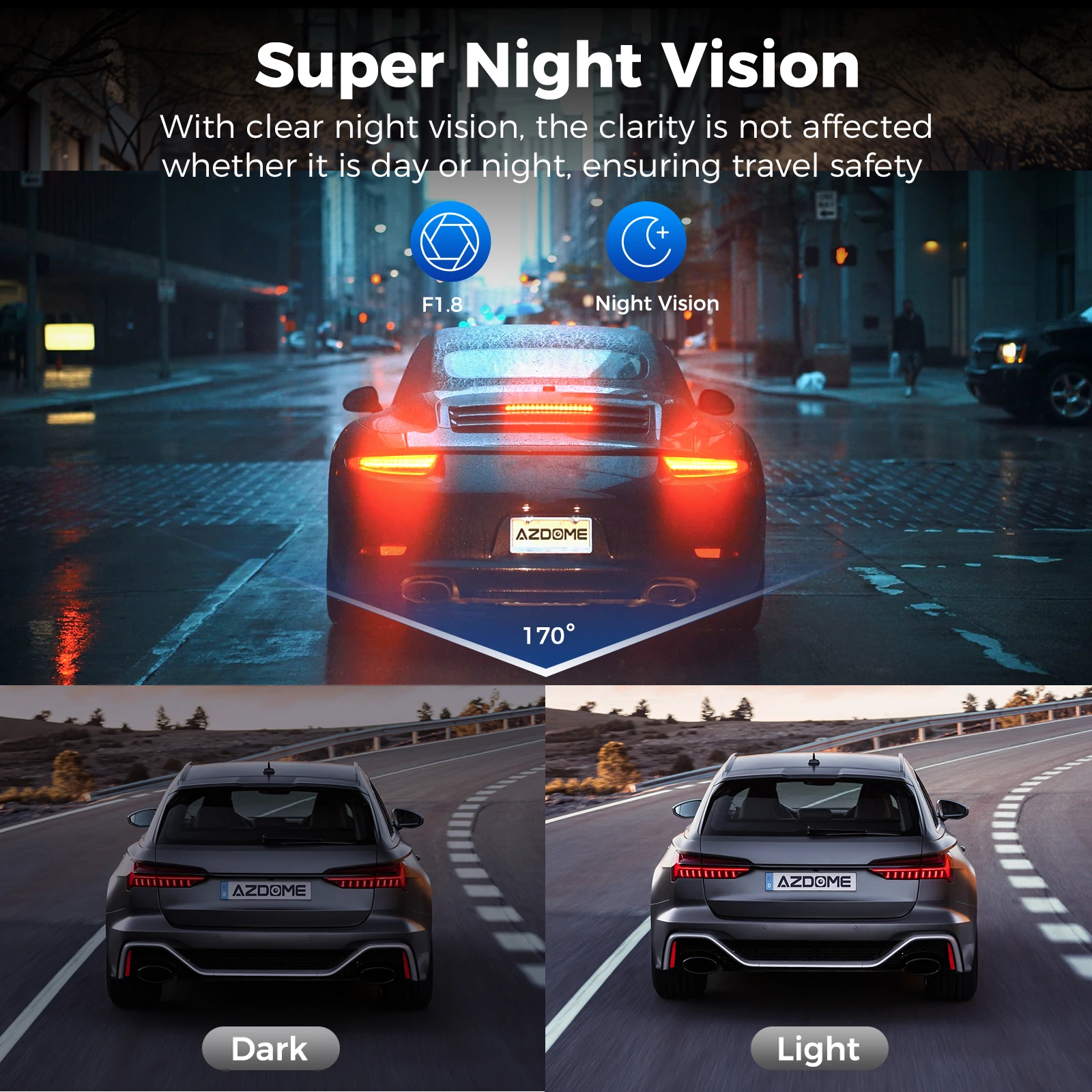 【US Warehouses】AZDOME Dash Cam V600 2.4" Screen 2x1080P+480P Car Camera G-Sensor Super Night Vision Car DVR 24H Parking Mode Support Rear Cam