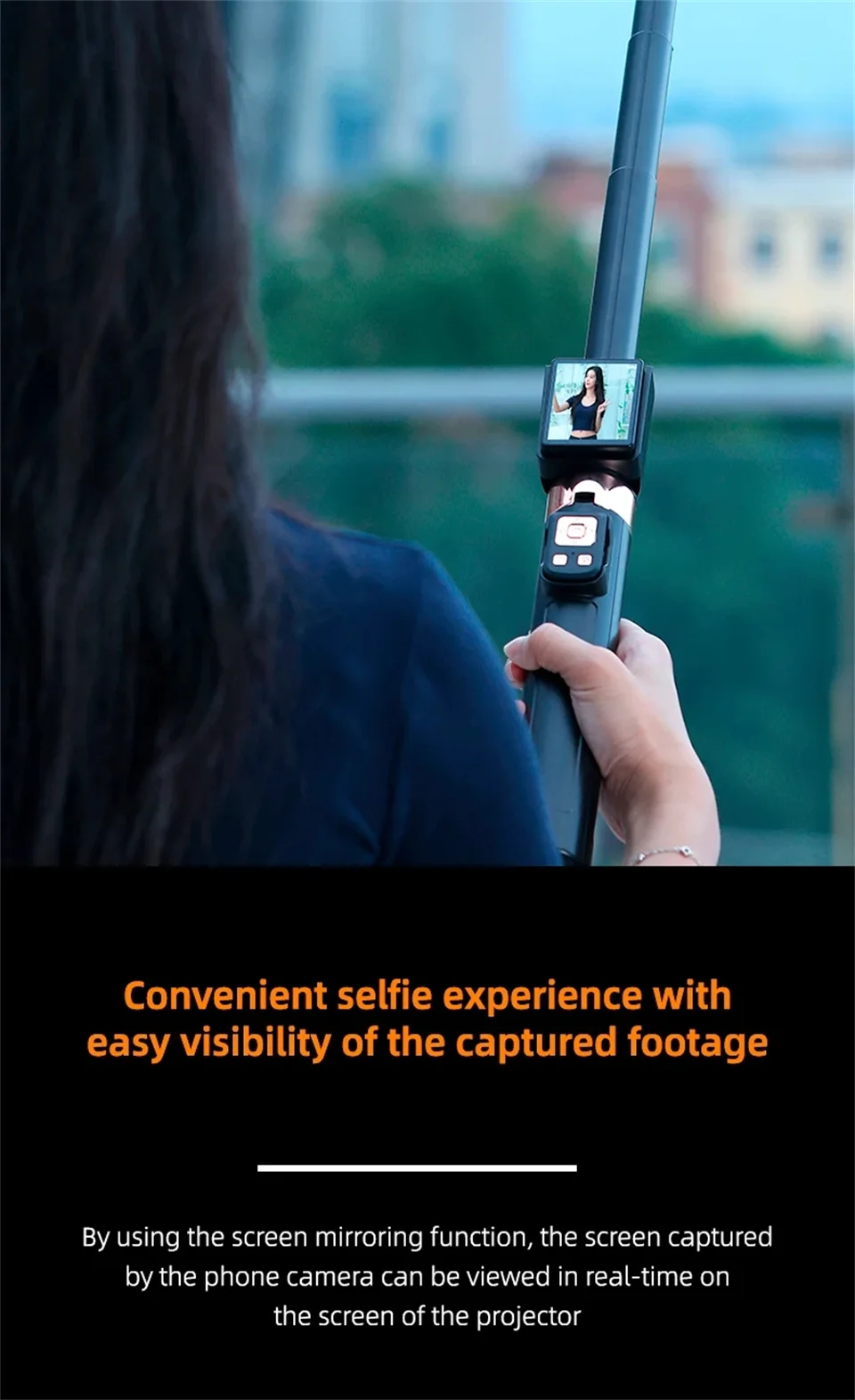 Wireless Selfie Stick Tripod Stand with Remote and Small Screen Casting Selfie Monitor for Smartphone Selfie Live Streaming