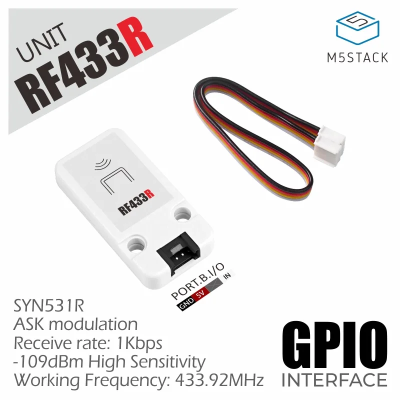 M5Stack RF433R Wireless Radio Receiver 433.92MHz for IoT RF Remote Control Application