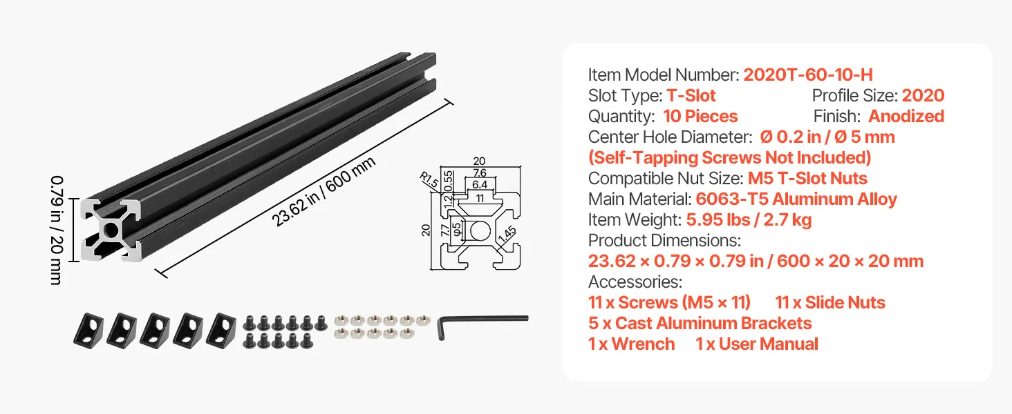 SucceBuy 2020/3030/4040/4080 Aluminum Extrusion Profile T Slot European Standard Anodized Linear Rail, High-Strength Extruded Aluminum Rail for 3D Printer Parts and CNC DIY Workbench
