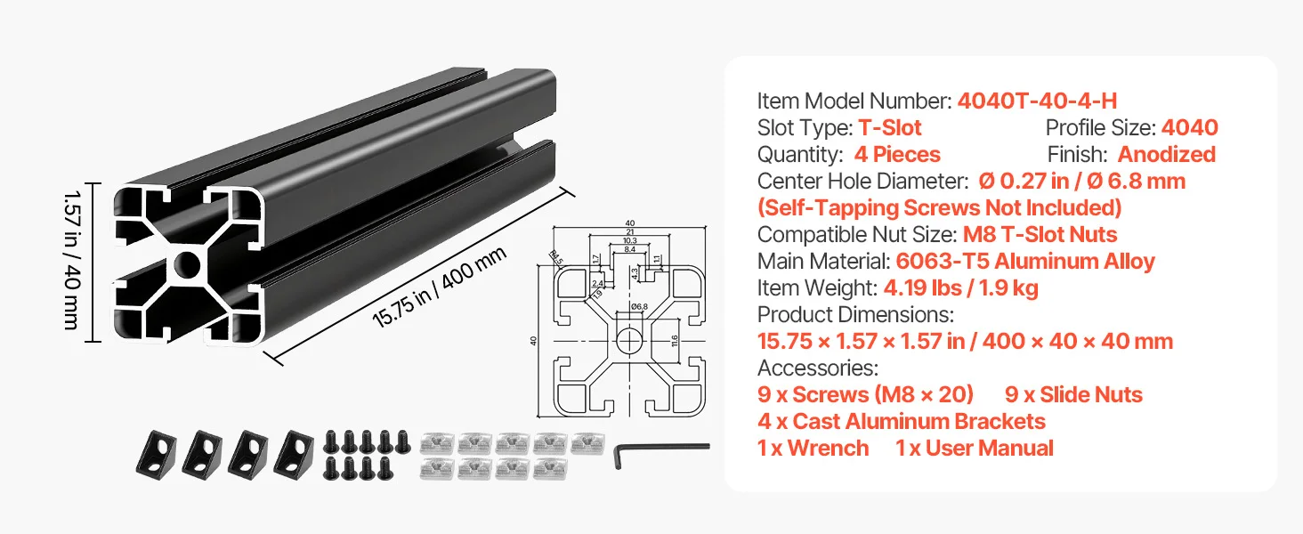 SucceBuy 2020/3030/4040/4080 Aluminum Extrusion Profile T Slot European Standard Anodized Linear Rail, High-Strength Extruded Aluminum Rail for 3D Printer Parts and CNC DIY Workbench