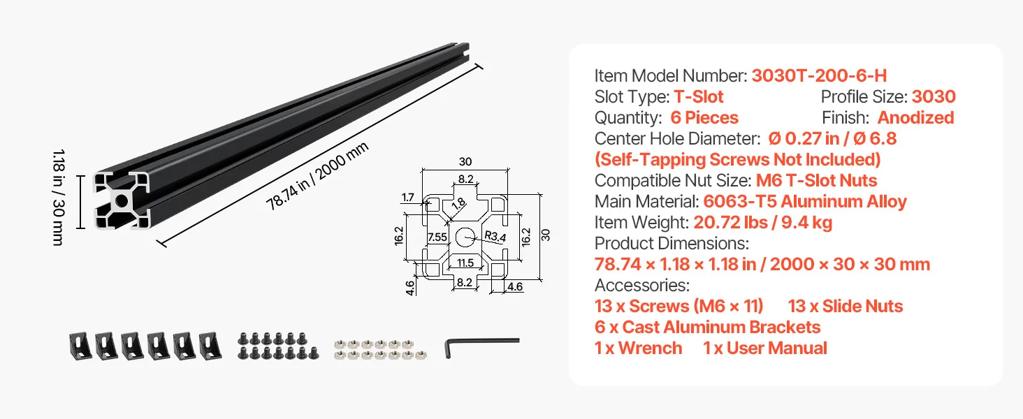 SucceBuy 2020/3030/4040/4080 Aluminum Extrusion Profile T Slot European Standard Anodized Linear Rail, High-Strength Extruded Aluminum Rail for 3D Printer Parts and CNC DIY Workbench