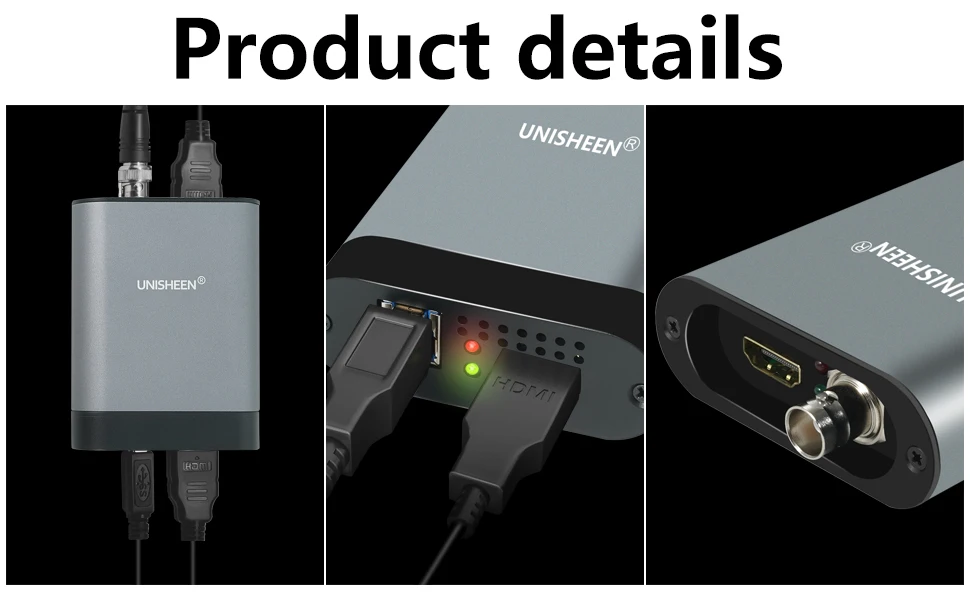 UNISHEEN 4K30 Video Capture Card Box Grabber Dongle Adapter USB Portable 60FPS SDI HDMI for Win11 Linux Mac with Free Driver