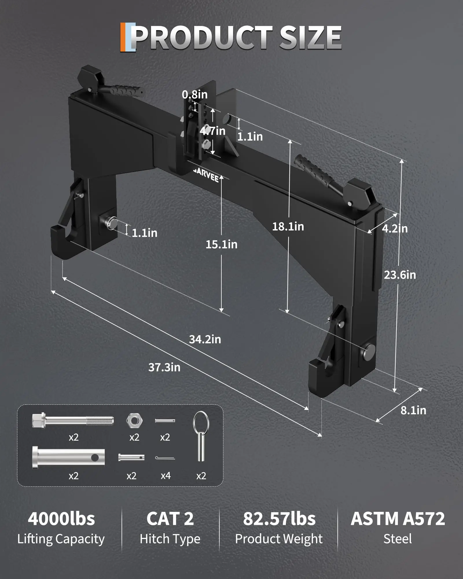 Heavy Duty For Category 2 Quick Hitch 4000lbs Capacity 3 Point Tractor Hitch Adapter With 2in Receiver & Bushings Farm Implements