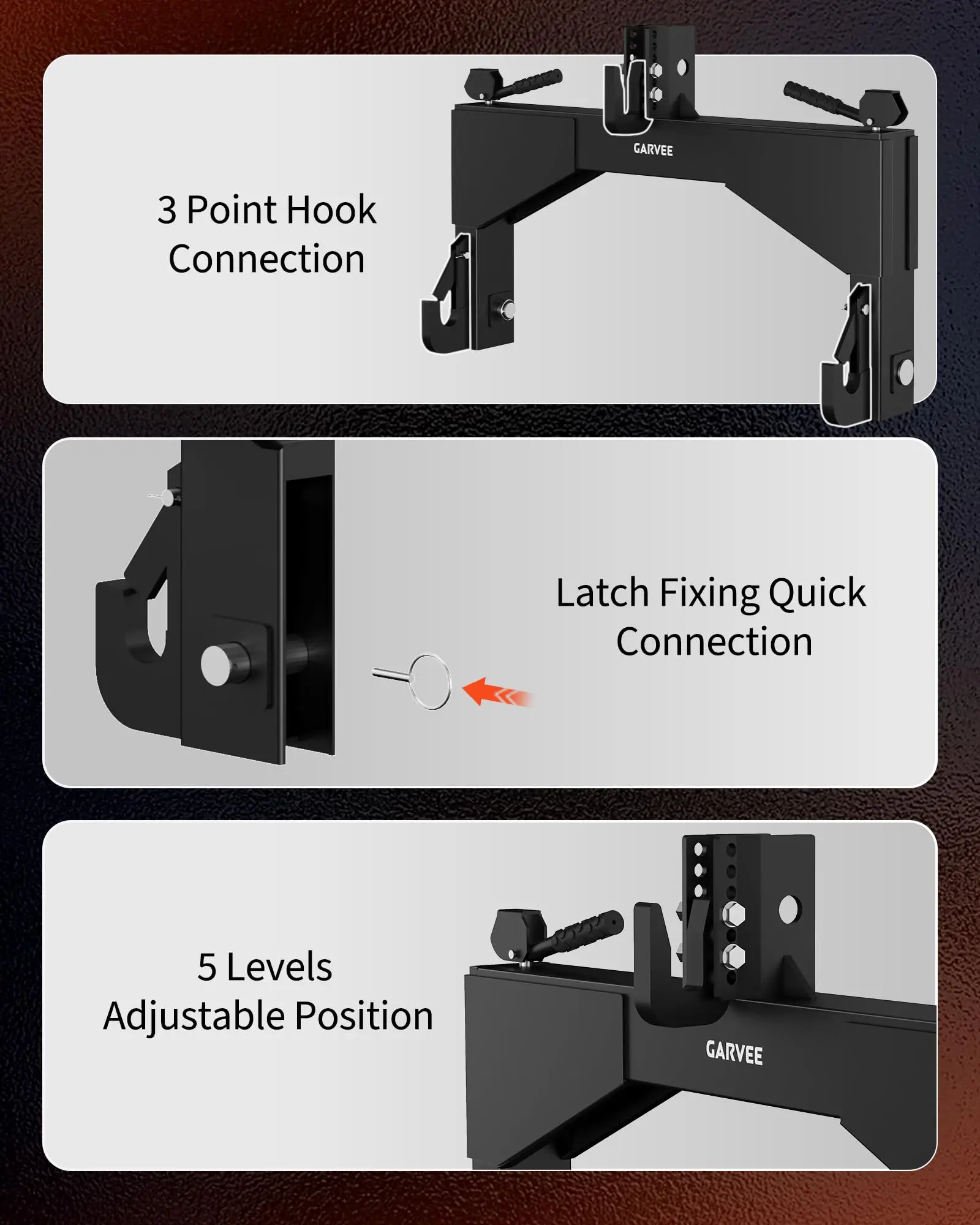 Heavy Duty For Category 2 Quick Hitch 4000lbs Capacity 3 Point Tractor Hitch Adapter With 2in Receiver & Bushings Farm Implements