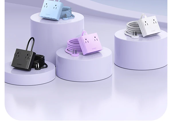 ORICO Power Brick Max 25W GaN Power Strip 8-in-1 Desktop Charging Station with 4 AC Outlets 2 USB-C 2 USB-A 5ft Extension Cord 45° Ultra Thin Flat Plug for Travel Office Home