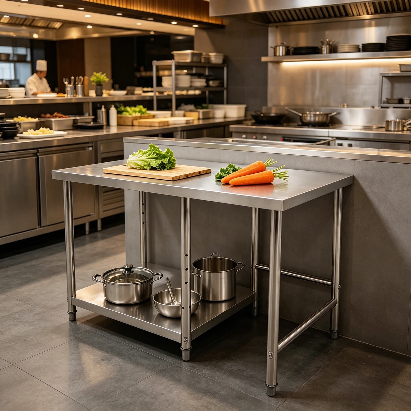 Stainless Steel Work Table, Prep Table with Lower Shelf, Heavy Duty Commercial Kitchen Workstation for Home Restaurant
