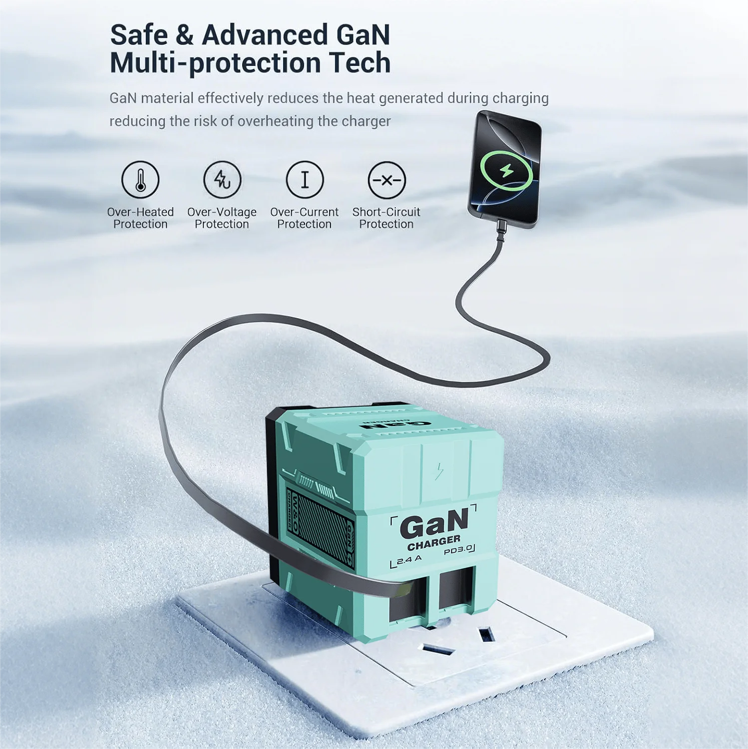 GaN 45W Fast Wall Charger with Type-C Output Port, 31.5inch/32-inch Retractable Cable, Portable Foldable Plug, Dual Port Max 65W Fast Charging, Durable And Kont-Free Design for Easy Use- Compatible with iOS 16/15/14 Pro Max, S25/S24 Ultra