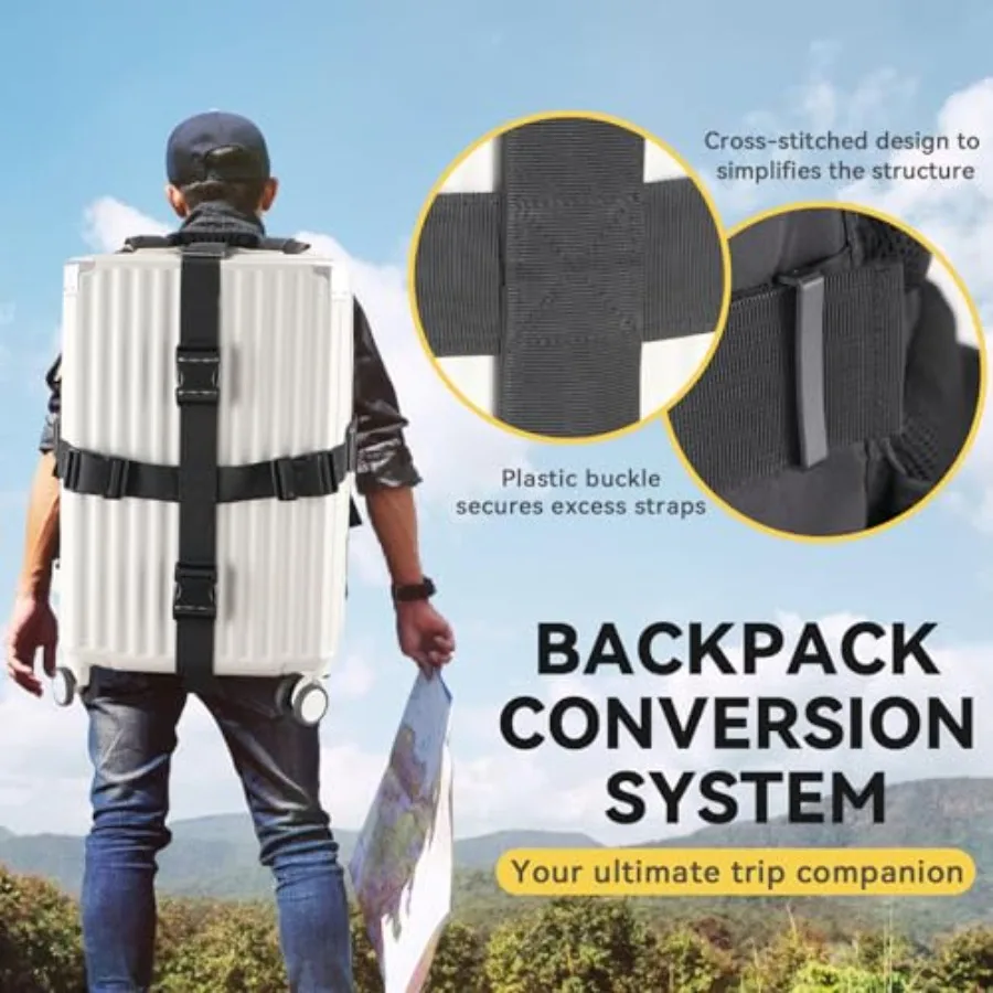 Luggage Backpack Conversion System Luggage Connector Straps Cross Shaped External Frame Backpack with Handle, Quick-Release Loc