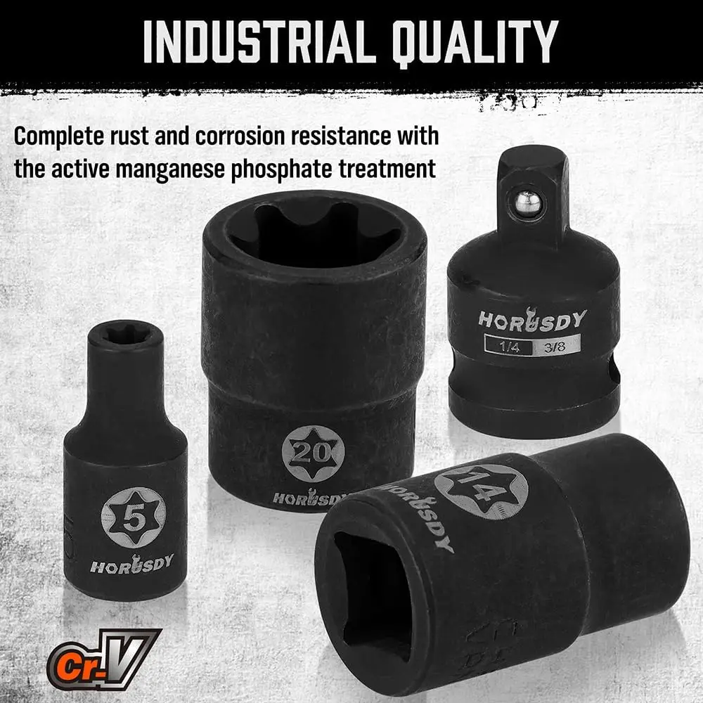 13-Piece E-Torx Socket Set With Storage Rail And Impact Adapters E4-E20