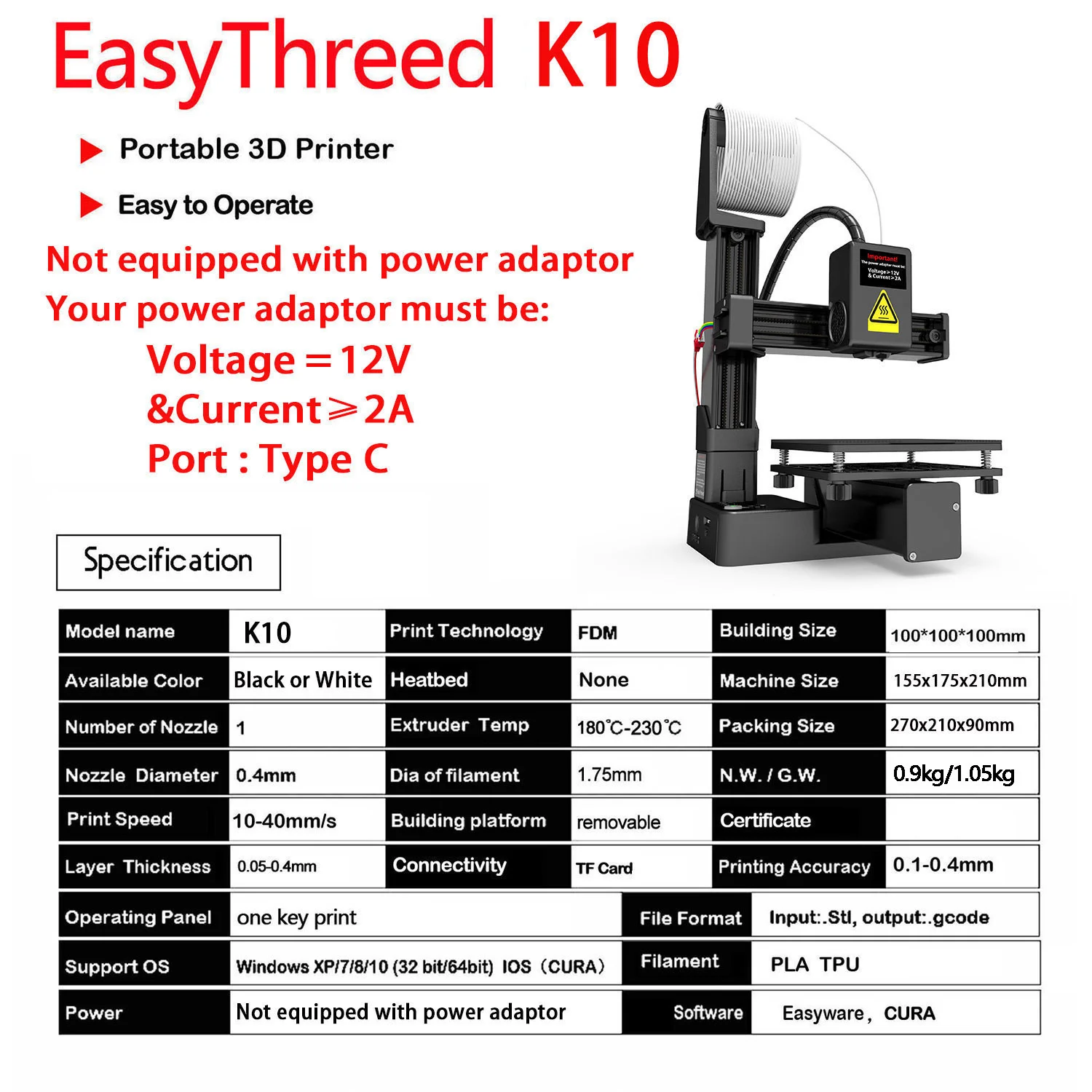 EasyThreed Entry Level Mini 3D Printer Portable Desktop 3D Printer with 100x100x100mm Build Plate Low Noise Fast Assembly for Kids Beginners Home Education DIY Printing Projects Student Use