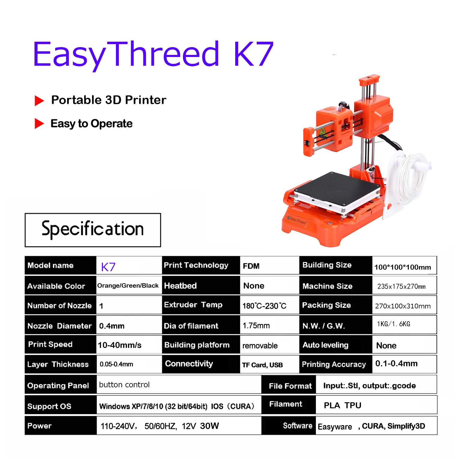 EasyThreed Entry Level Mini 3D Printer Portable Desktop 3D Printer with 100x100x100mm Build Plate Low Noise Fast Assembly for Kids Beginners Home Education DIY Printing Projects Student Use