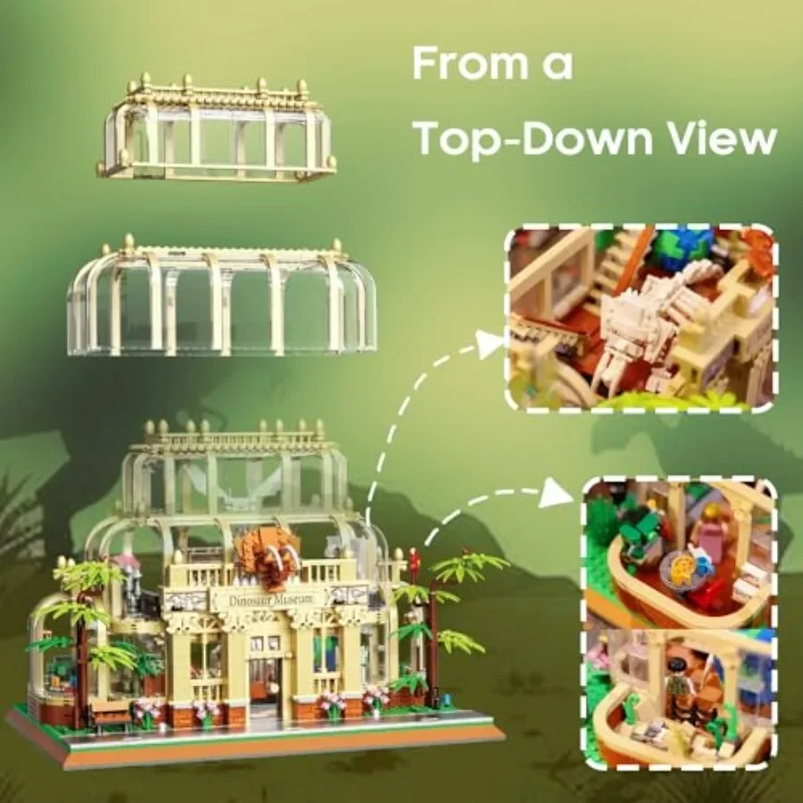 Mini Building Set for Adults Dinosaur Museum Toy with LED Light Jurassic World Dino Fossils Building Block Kit Architecture Mod