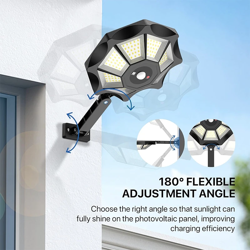 Solar Lights Outdoor 168LED 360° Adjustable Flood Light Dusk to Dawn 8 Sides Solar Outdoor Lights with Motion Sensor IP66 Waterproof Solar Street Lights Outdoor for Yard Pools