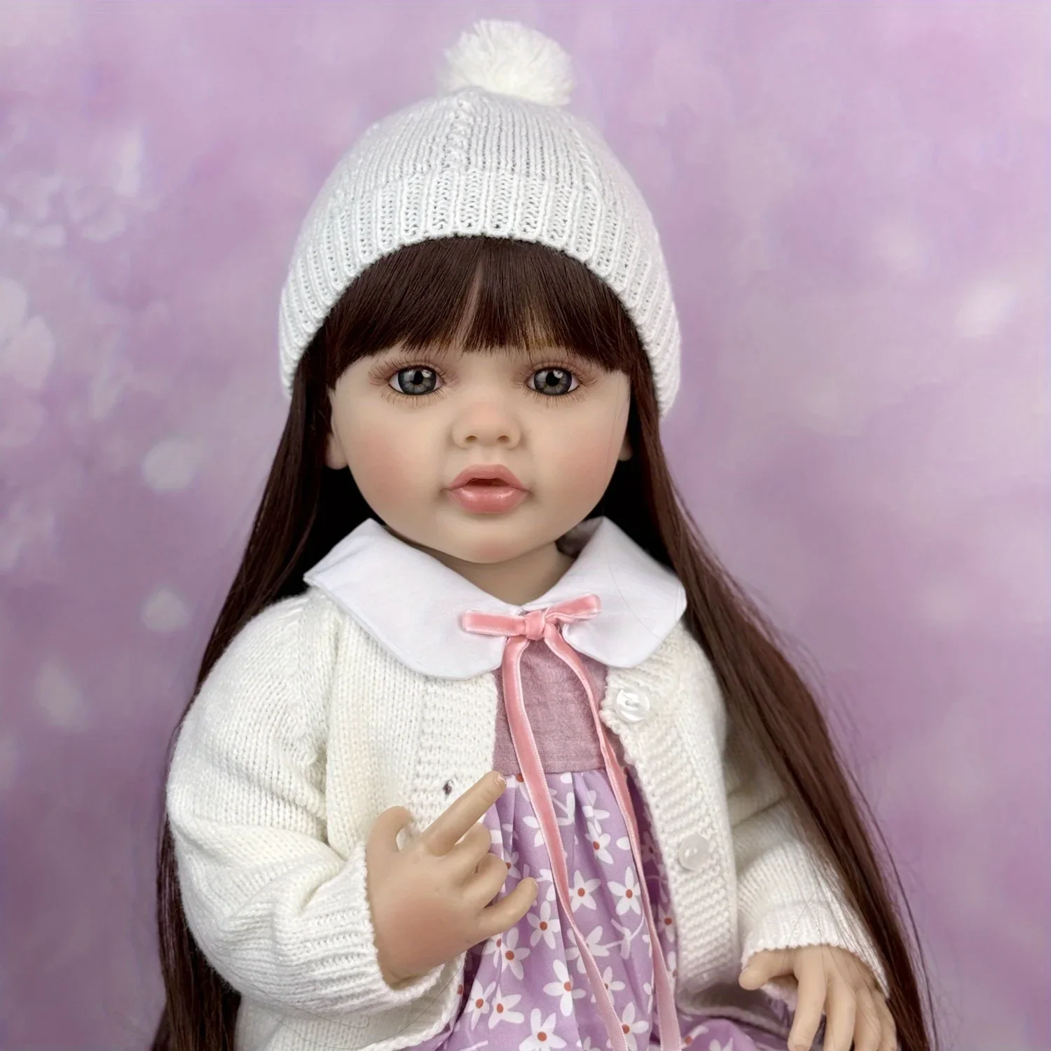 BZDOLL 55 CM Full Vinyl Body Reborn Baby Doll Toy Dress Up Lovely Brown Long Hair Princess Doll Handmade Birthday Christmas Gift