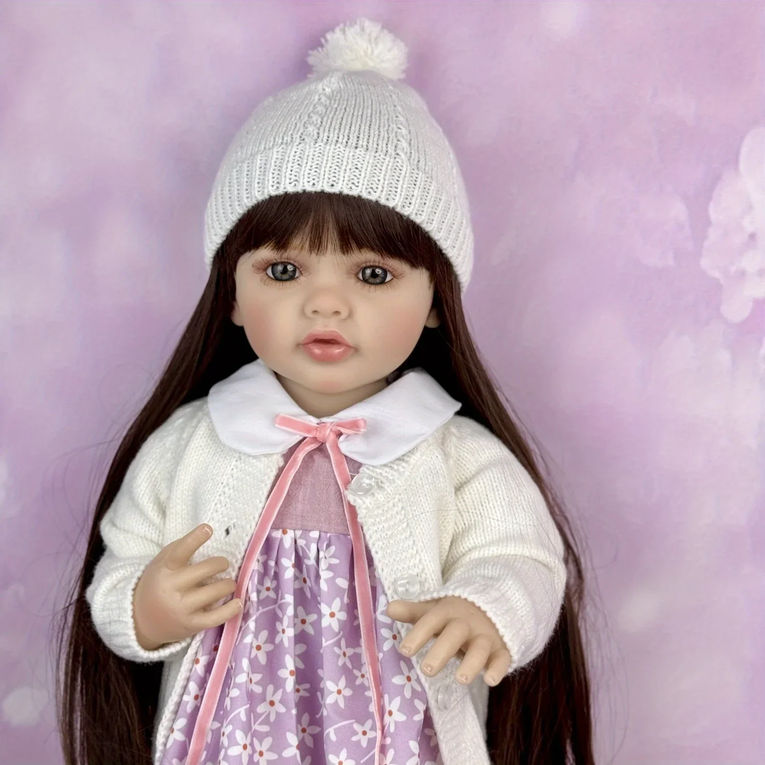 BZDOLL 55 CM Full Vinyl Body Reborn Baby Doll Toy Dress Up Lovely Brown Long Hair Princess Doll Handmade Birthday Christmas Gift