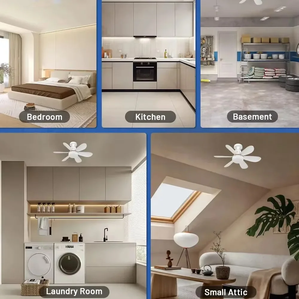 Cordless Light Socket Fan for Kitchen Bedroom Small Room LED Socket Fan Light with Remote Small Ceiling Fan with Light