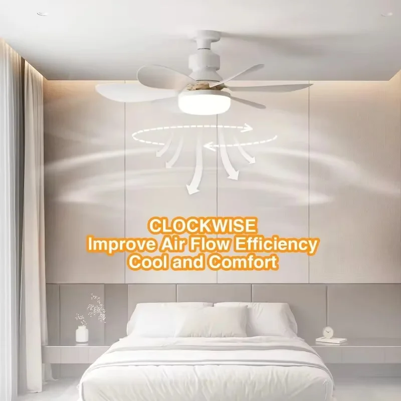 Cordless Light Socket Fan for Kitchen Bedroom Small Room LED Socket Fan Light with Remote Small Ceiling Fan with Light