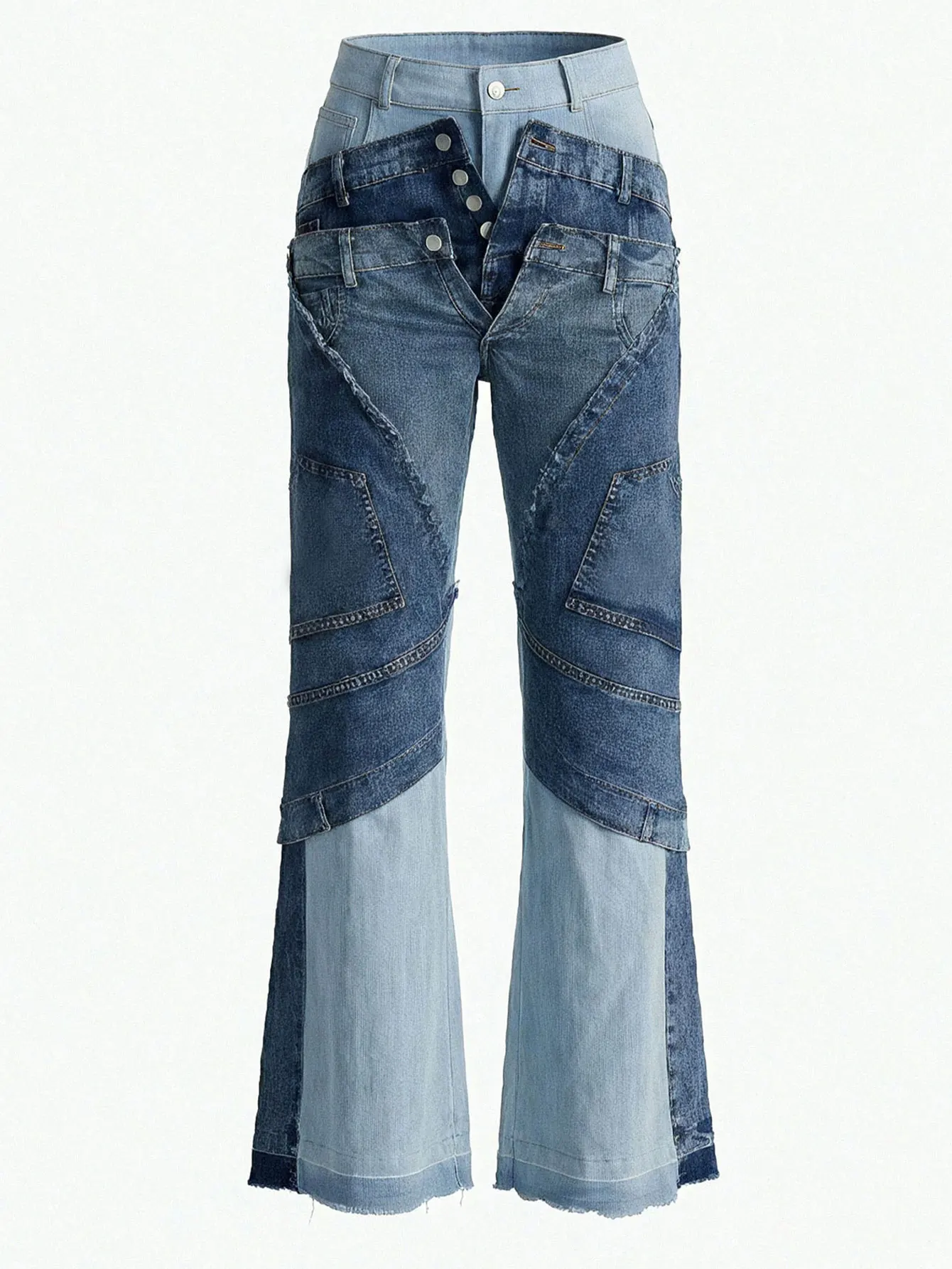 GLOURI Women's Flare Jeans, Vintage Washed High Stretch Deconstructed Denim Pants with Pockets, Casual Bell Bottom Jeans for Dating, Music Festival Daily Street Wear