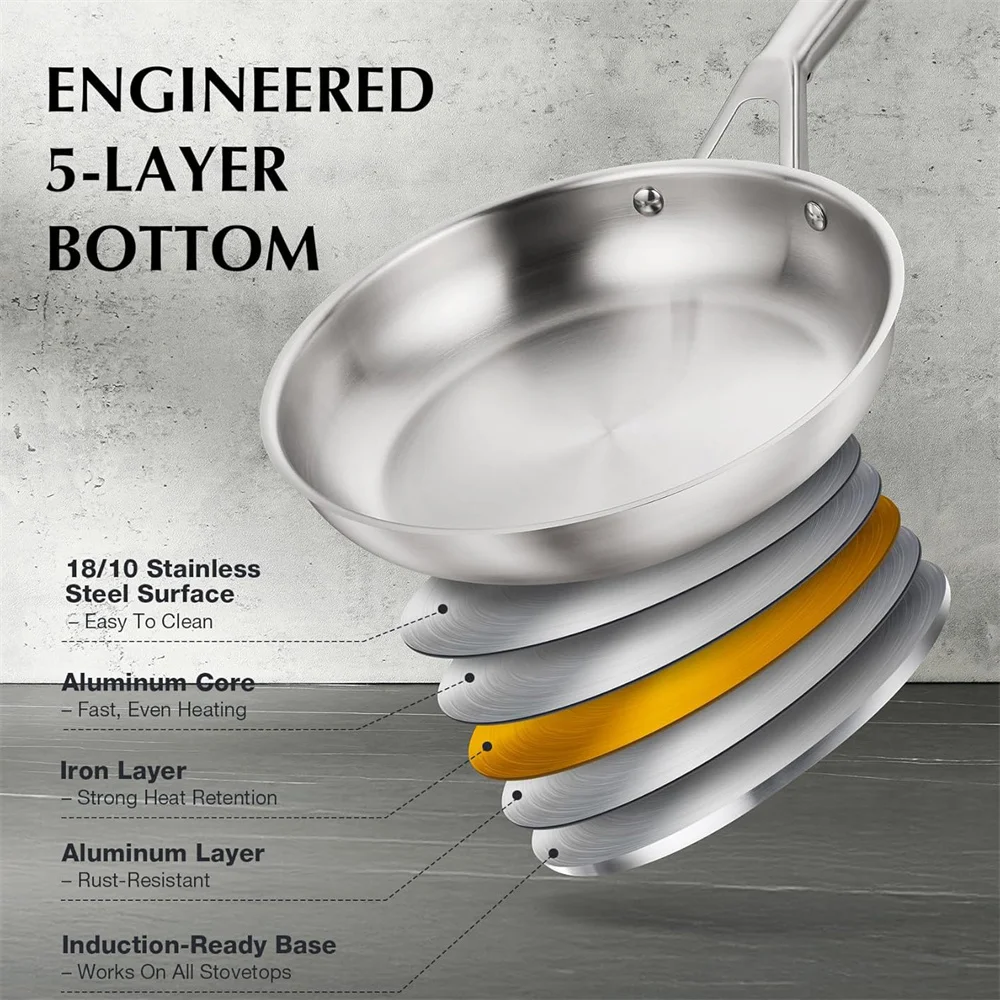 KOCH SYSTEME CS 17 Piece Stainless Steel Cookware Set Kitchen Saucepan Milk Pot Frying pan Professional 18/10 Stianless Steel Pots and Pans Set 5-Layer Stainless Base Induction Ready