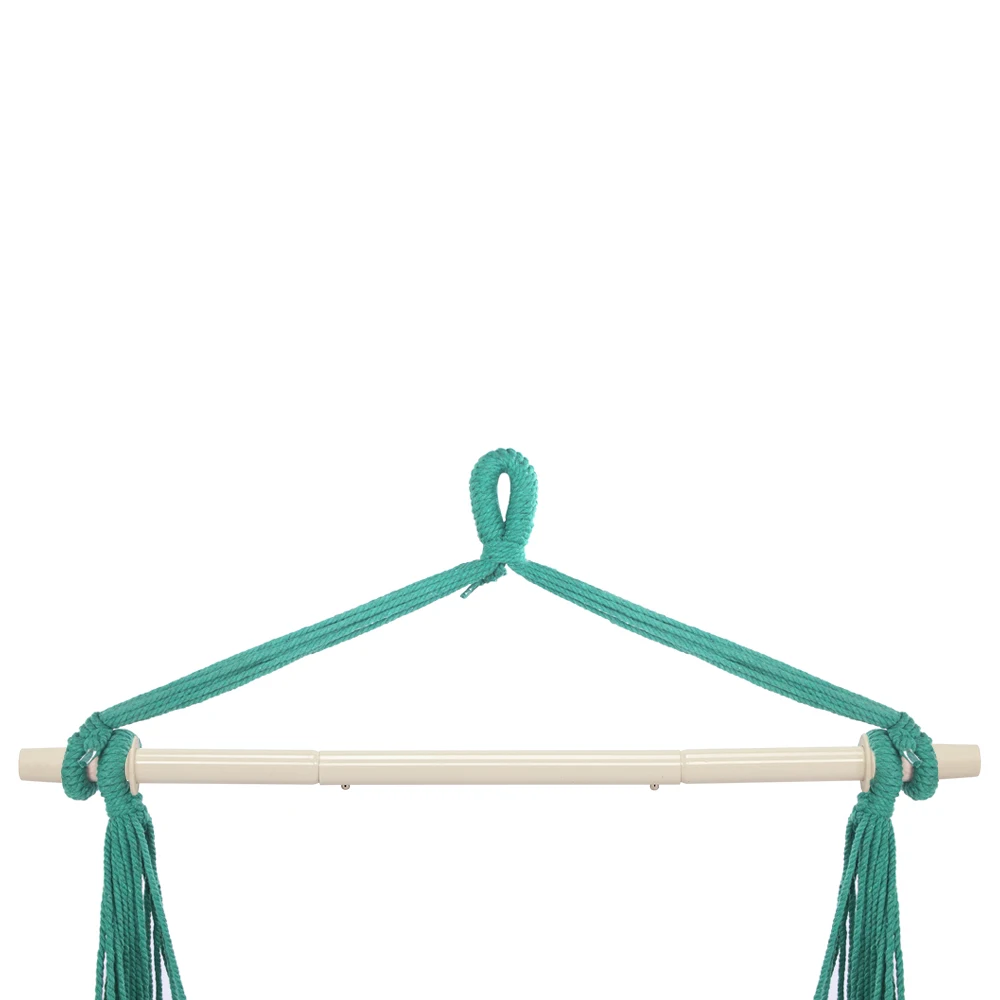 Outdoor Hanging Rope Chair Polyester Cotton with 2 Soft Pillows Green 250 Lbs Capacity for Garden Patio Porch Backyard Swing