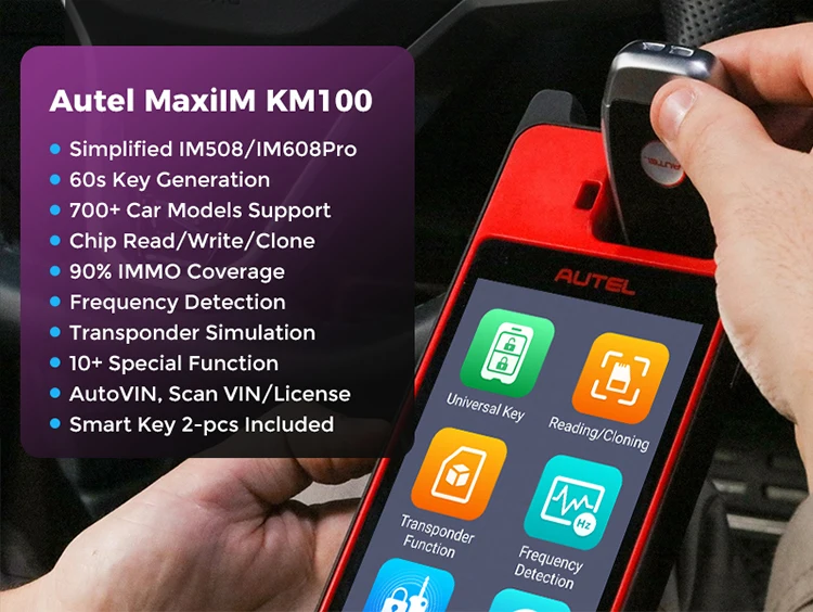 Autel KM100E Key Programmer KM100 Universal Key Generator Key FOB Programming Tool Car Key Immobilizer Lifetime Free Update