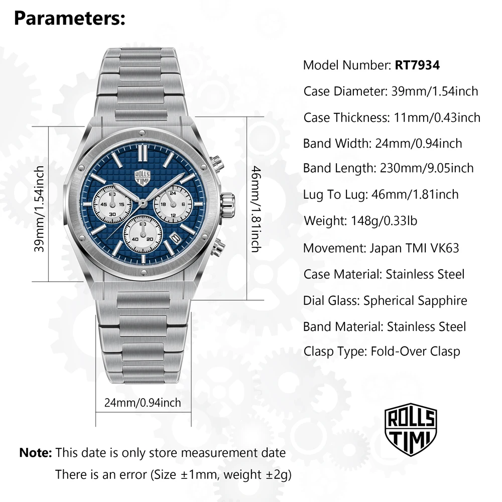 2026 New RollsTimi Men's Watches Luxury Quartz Man Speed Sports Chronograph Watch For Men AR Sapphire Waterproof Luminous Stainless Steel Clock