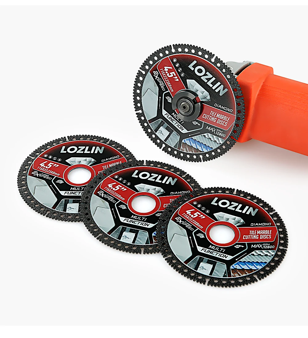 LOZLIN 4.5" 3PCS Diamond Saw Blades Super Thin Dry Cutting Disc Wear Resistant For Tile Marble Granite Ceramic Angle Grinder Masonry Construction Tool