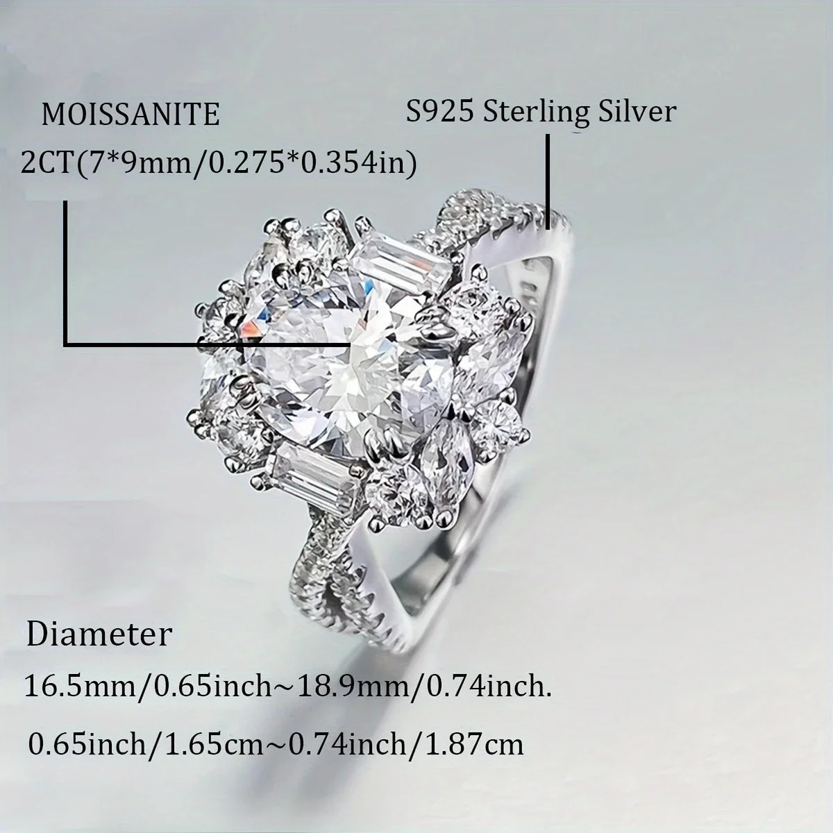 S925 sterling silver elegant 2-carat oval moissanite engagement ring, Bohemian style, cross goose egg design, perfect choice for weddings and anniversaries, great gift, Valentine's Day gift, total weight (4.266 grams)