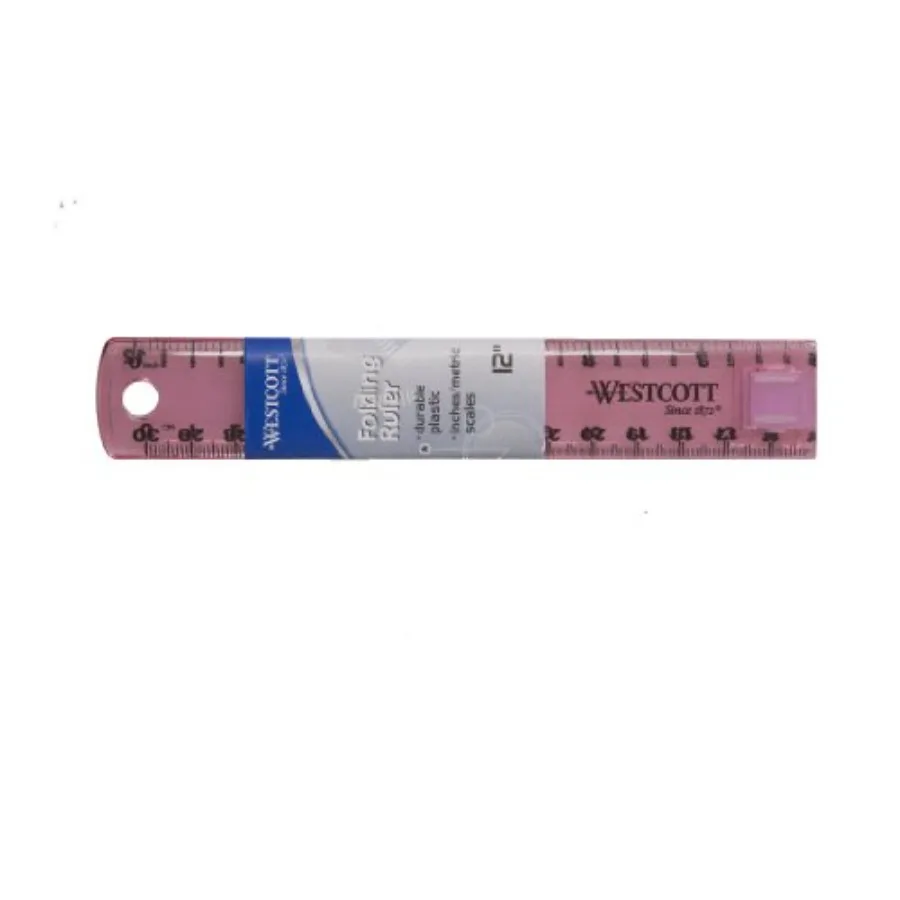 Plastic folding ruler for office use, durable plastic material, assorted colors, compact and portable design