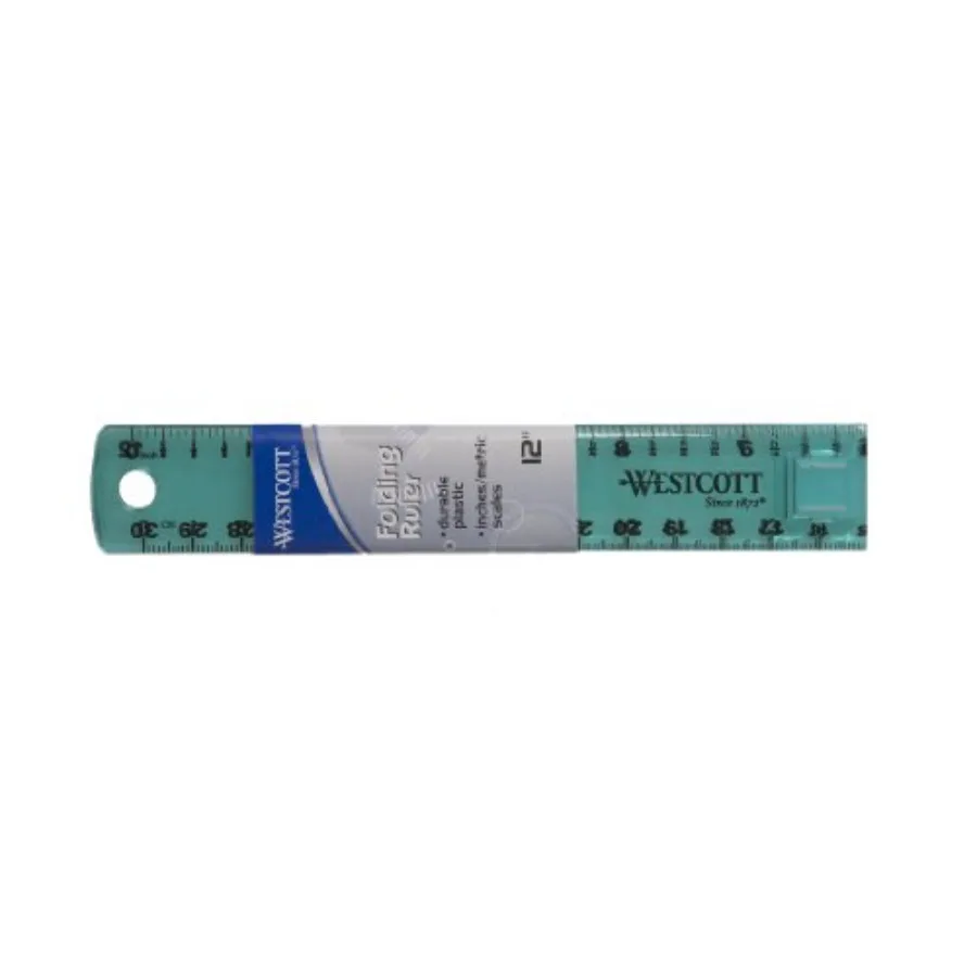 Plastic folding ruler for office use, durable plastic material, assorted colors, compact and portable design