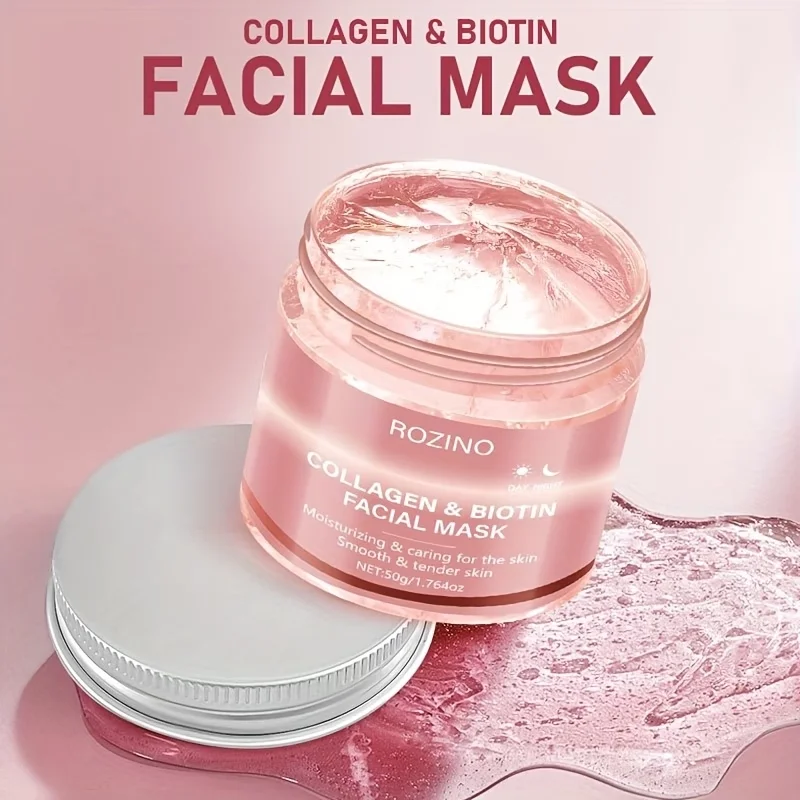 50g Biotin Collagen Day & Night Mask, Hydrates, Keeps Skin Moist And Plump, Firms Skin, Brightens Complexion, Smooths Skin, Makes Skin Look Younger. Suitable for Daily Use And Holiday Gifts, Giving Her A Beautiful Face
