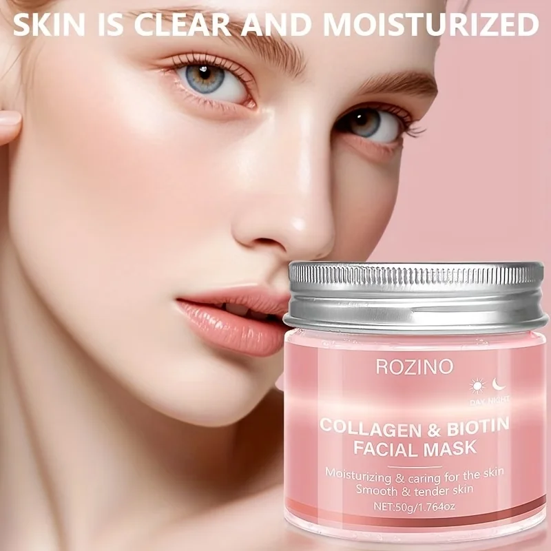 50g Biotin Collagen Day & Night Mask, Hydrates, Keeps Skin Moist And Plump, Firms Skin, Brightens Complexion, Smooths Skin, Makes Skin Look Younger. Suitable for Daily Use And Holiday Gifts, Giving Her A Beautiful Face