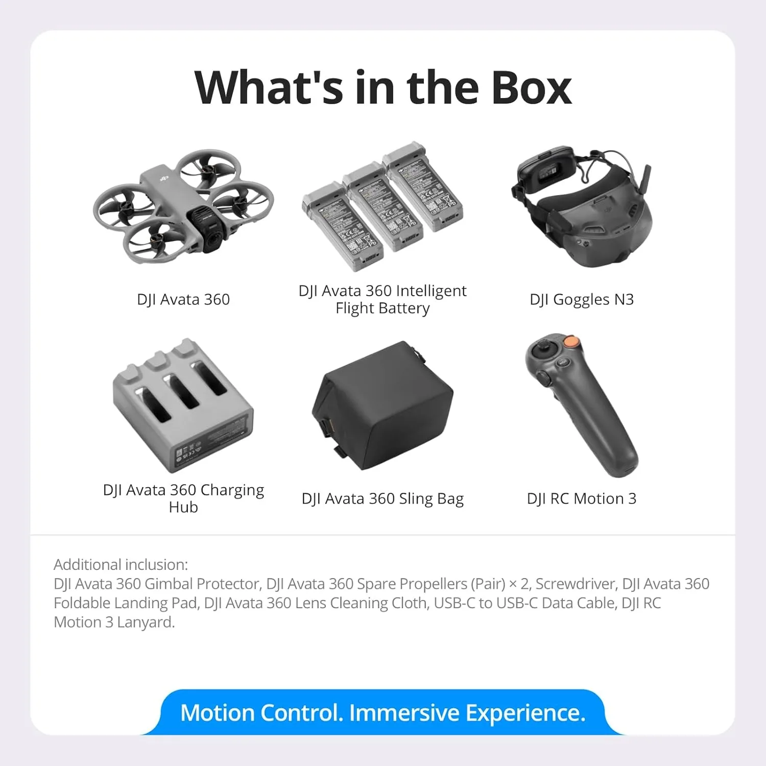 DJI Avata 360 Motion Fly More Combo, 360° Drone With 1-Inch 8K 360° Imaging, 360° Camera Drone With Propeller Guard. Includes Goggles N3 and RC Motion 3 for Intuitive Motion Control and Easy ACRO