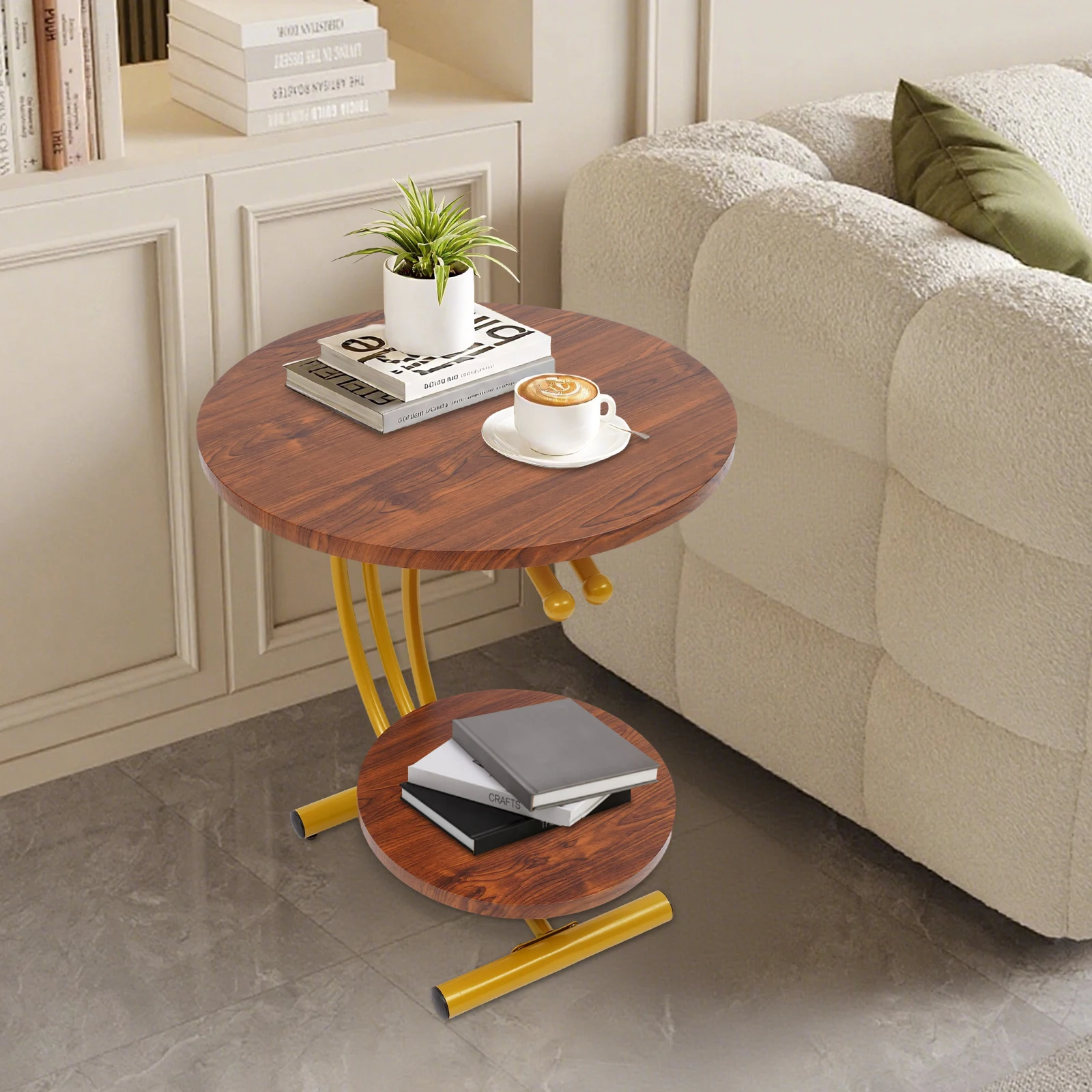 2-Tier Side Table, 2-Tier Round End Table, End Table with Storage Shelf for Living Room, Bedroom