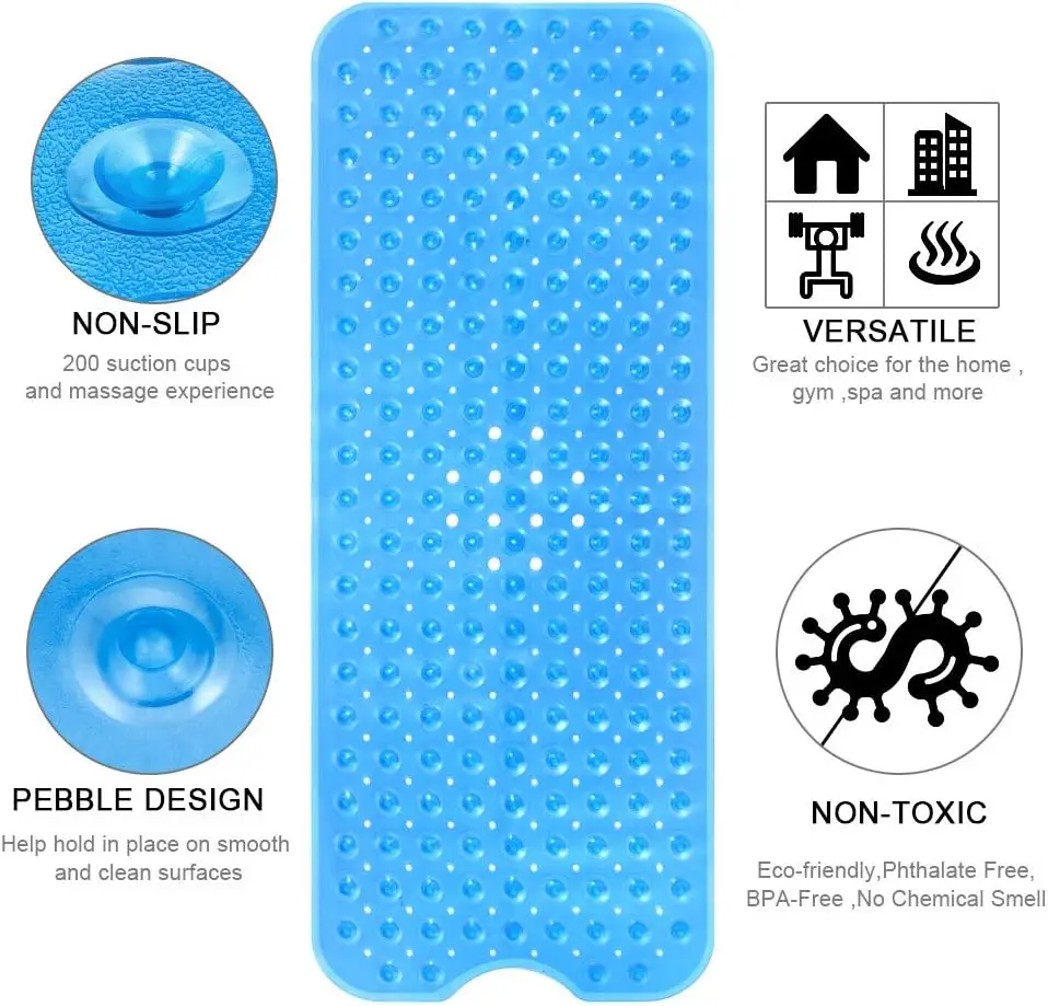 Extra Long Non Slip Bath Mat 40x16 Inch,Dense Suction Cups Secure Mat Firmly On Tub And Shower Surfaces,Well Distributed Drain Holes Speed Up Water Flow To Reduce Standing Water,Fully Machine Washable For Effortless Daily Cleaning
